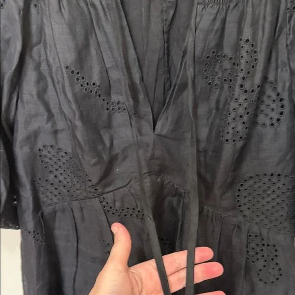 FRAME Black Puff Sleeve Eyelet Dress - Picture 7 of 14